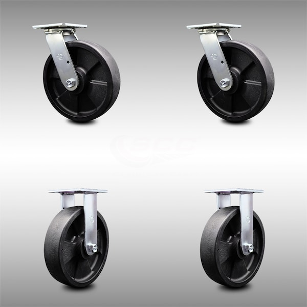 8 Inch SS Glass Filled Nylon Caster Set with Roller Bearing 2 Swivel 2 Rigid SCC